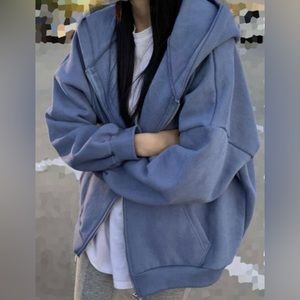 SHEIN Blue Oversized Drop Shoulder Zip Hoodie - Medium